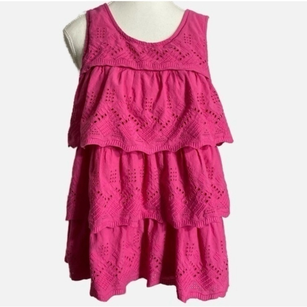 Crown & Ivy Pink Sleeveless Cotton Tiered Lace Tank Top